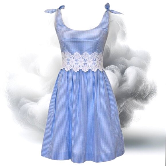 Lilly Pulitzer Tessa Coastal Blue White Seersucker Sun Dress, Size 4 (NWT) - Picture 2 of 8